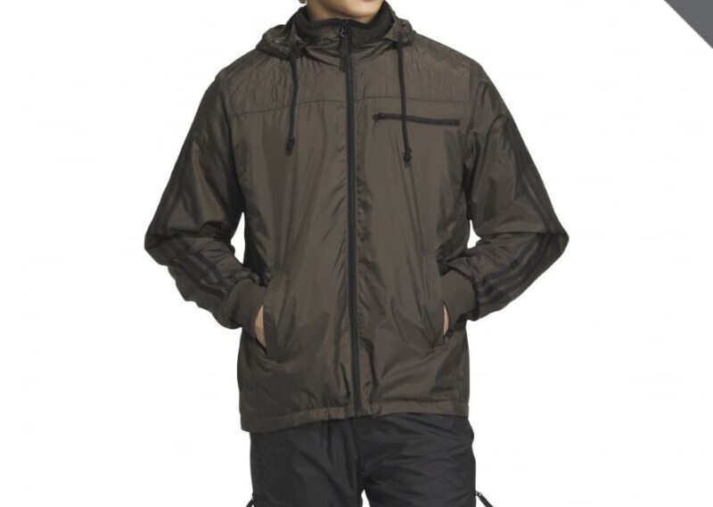 送料600円~新品◆adidas◆アディダス◆WIND. RDY機能◆暖!裏地付き◆フード収納◆3本ライン◆ウーブンジャケット◆シャドーオリーブ◆L_画像6