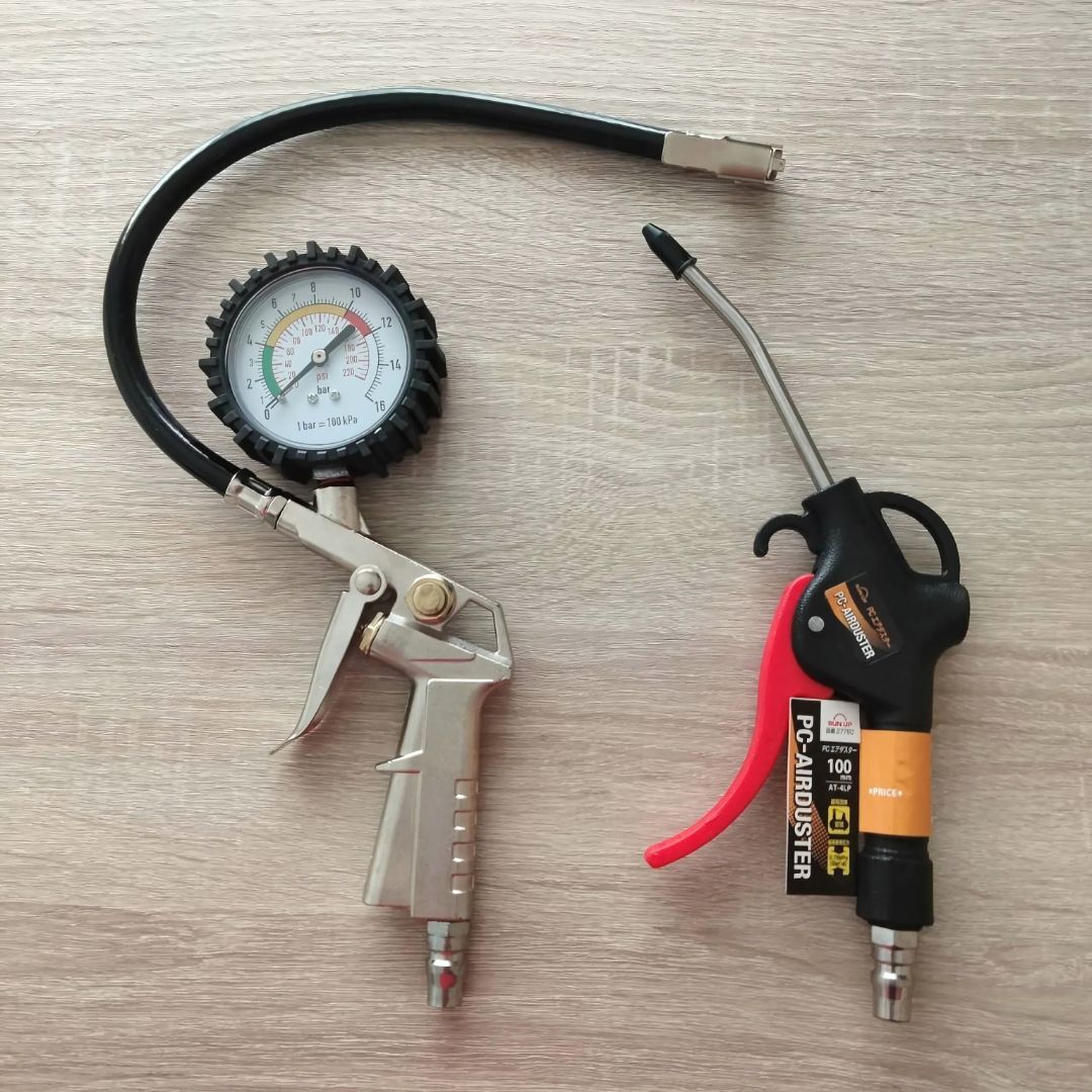エアチャックガン エアーダスター 空気入れ タイヤゲージ エアーゲージ 自動車 整備 圧力計 コンプレッサー 工具セット まとめ売り 激安_画像1