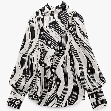 ■*【使用少】ZARAザラ リボン付きプリント柄ブラウス XSサイズ*■_画像1