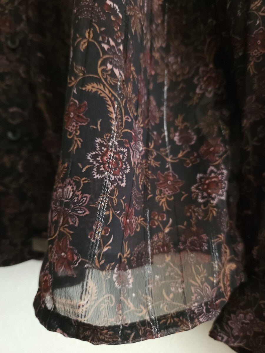 ■*【使用少】ZARAザラ 花柄&肩刺繍デザイン 袖ふんわりプリントブラウス シアーシャツ Mサイズ*■_画像6