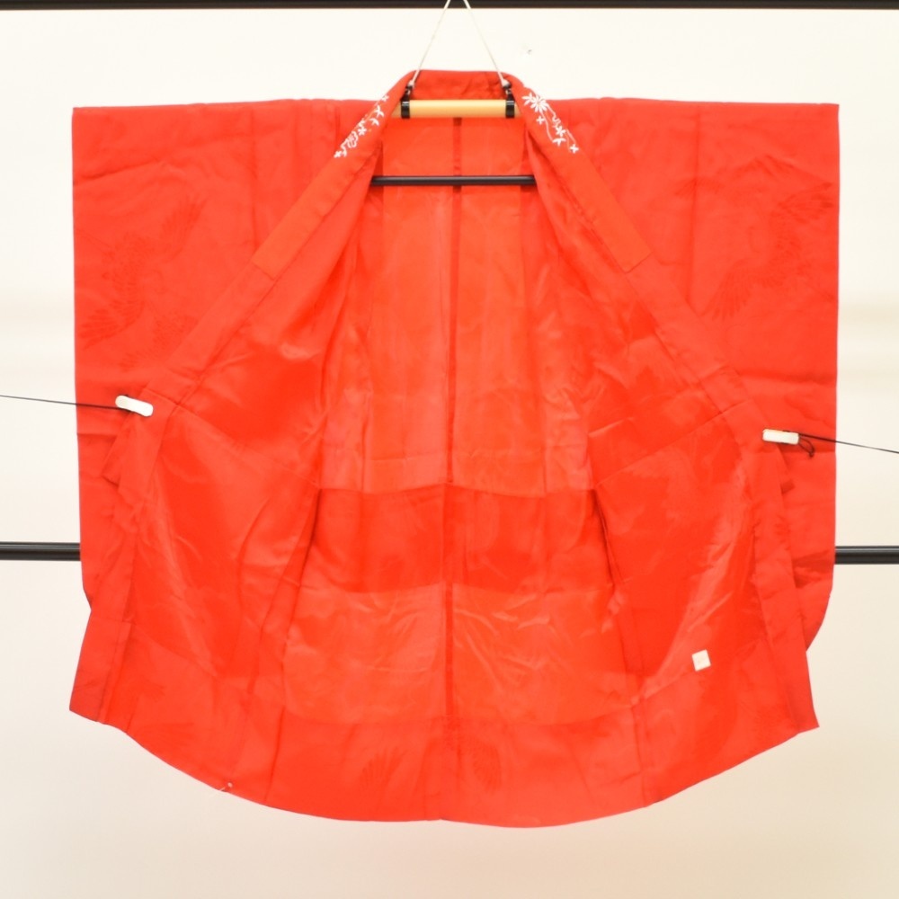 1円 長襦袢 女の子 化繊 刺繍半衿付 赤色 身丈95㎝ 同梱可 【着物ひととき】 51053_画像2