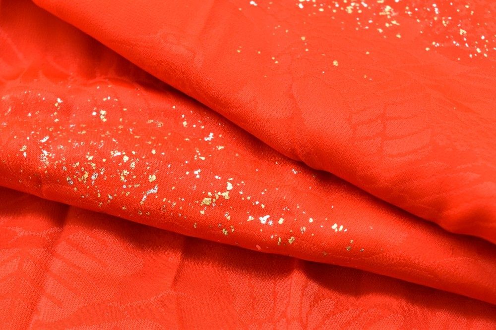 1円 長襦袢 女の子 正絹 赤色 身丈92㎝ 刺繍 半衿付 七五三 同梱可 【着物ひととき】 51052_画像4