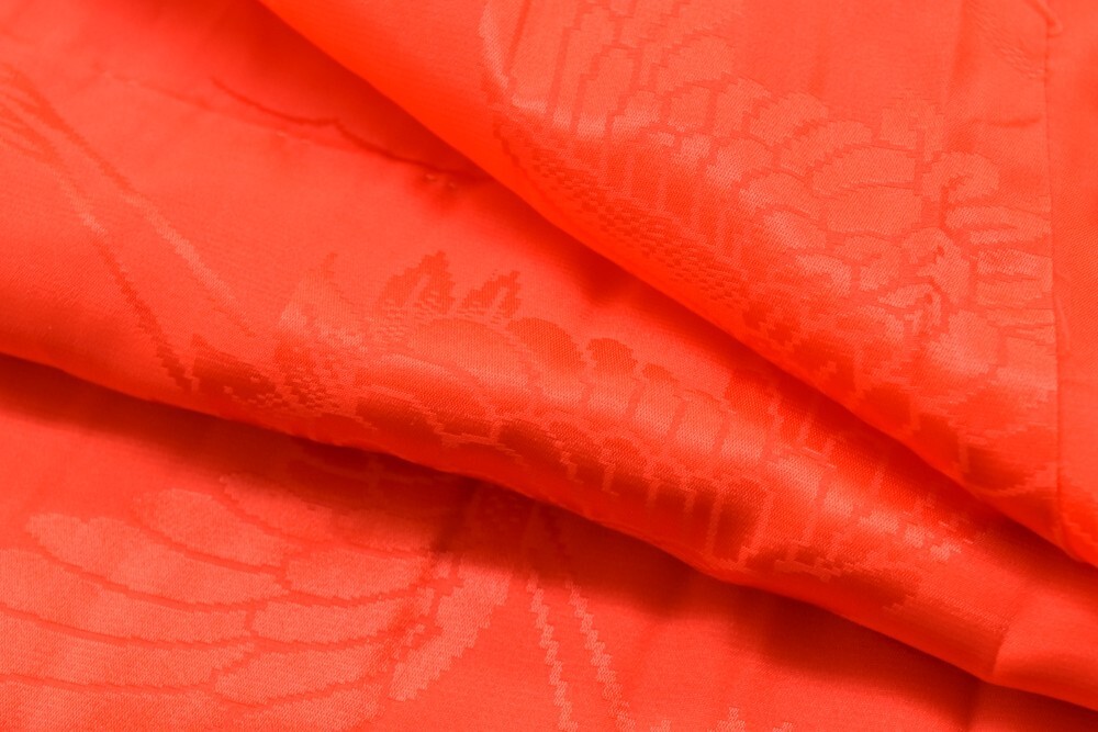 1円 長襦袢 女の子 化繊 刺繍半衿付 赤色 身丈95㎝ 同梱可 【着物ひととき】 51053_画像4