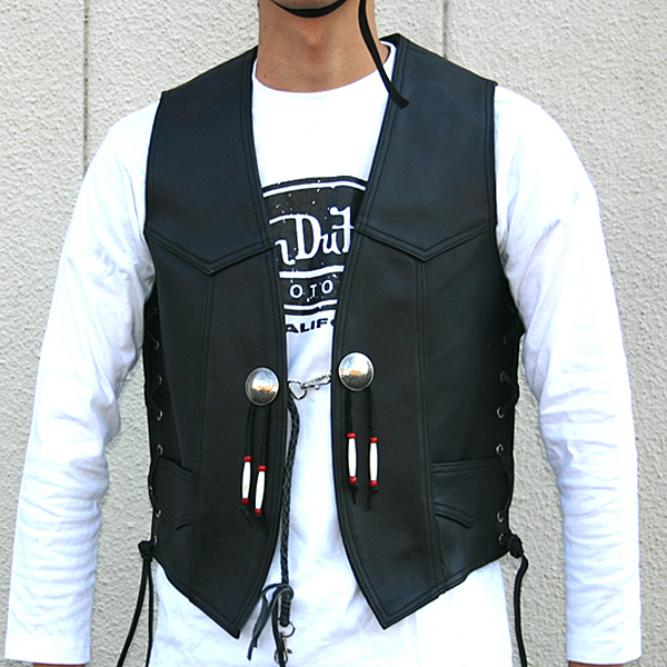 HEAVY オイルレザーベスト ブラック（42インチ）VEST (HVO-01)メンズ_画像4