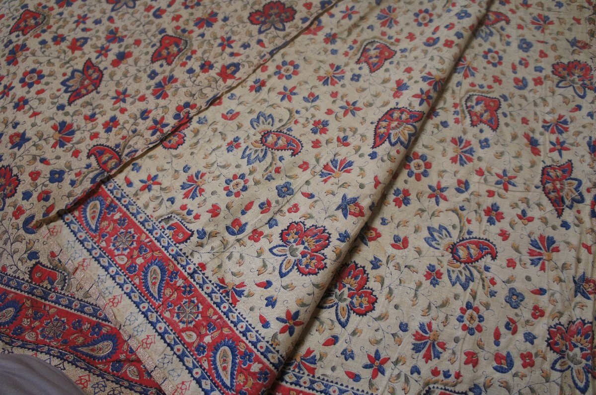 木綿インドバティックベージュ色地小花ペイズリー模様生地材料用[E16612]_画像7