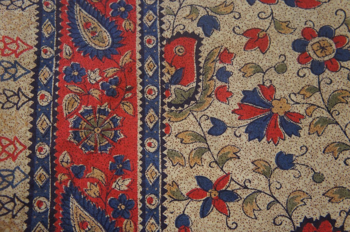 木綿インドバティックベージュ色地小花ペイズリー模様生地材料用[E16612]_画像5