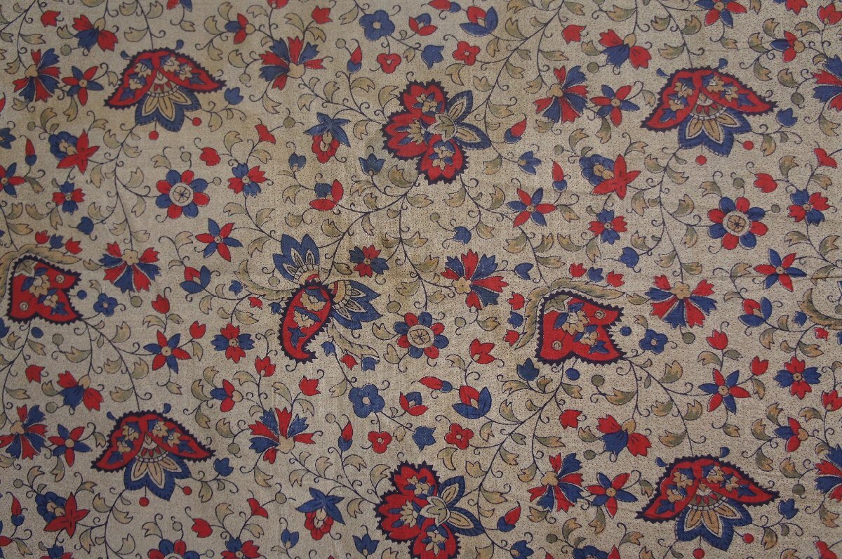 木綿インドバティックベージュ色地小花ペイズリー模様生地材料用[E16612]_画像3