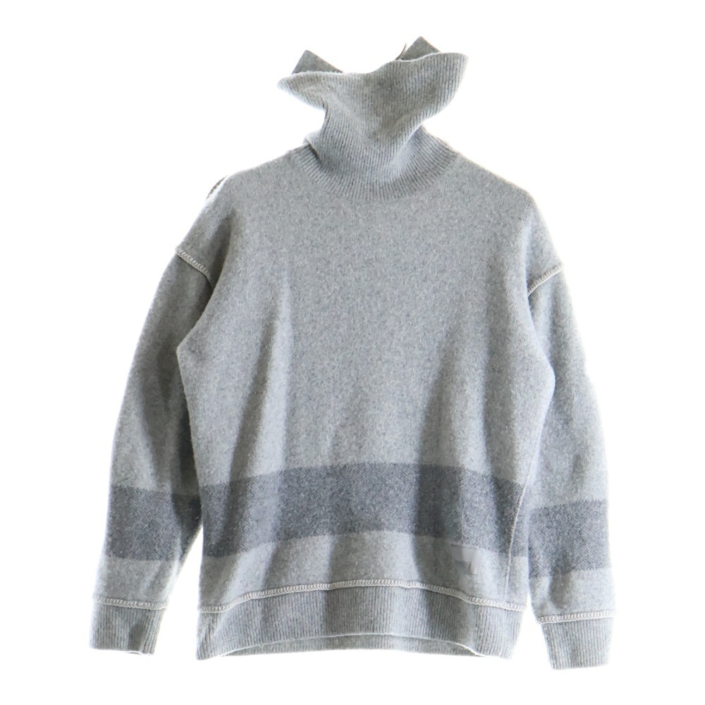 BURBERRY バーバリー 裾ロゴパッチ ステッチデザイン カシミヤ混 ウール タートルネック プルオーバー 長袖ニット セーター グレー 8046230_画像1