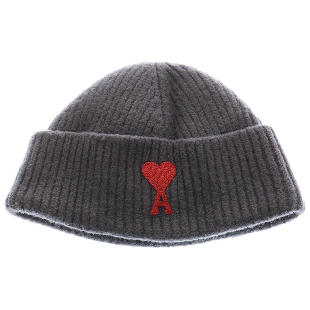 AMI Alexandre Mattiussi アミアレクサンドルマテュッシ ADC BEANIE ハートロゴ刺繍 ビーニーニットキャップ UHA235.018 グレー_画像1