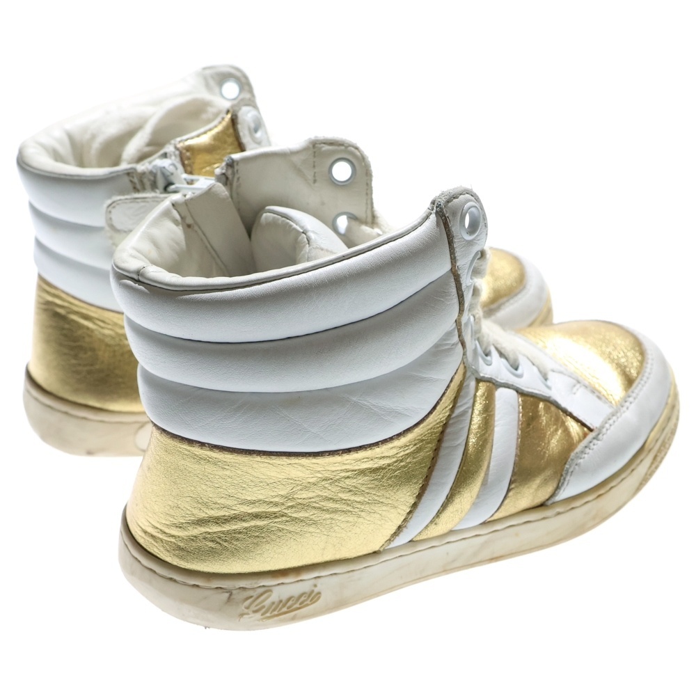 GUCCI グッチ メタリック コンビレザー レースアップ ハイカットシューズ スニーカー ゴールド/ホワイト キッズ 371604_画像3