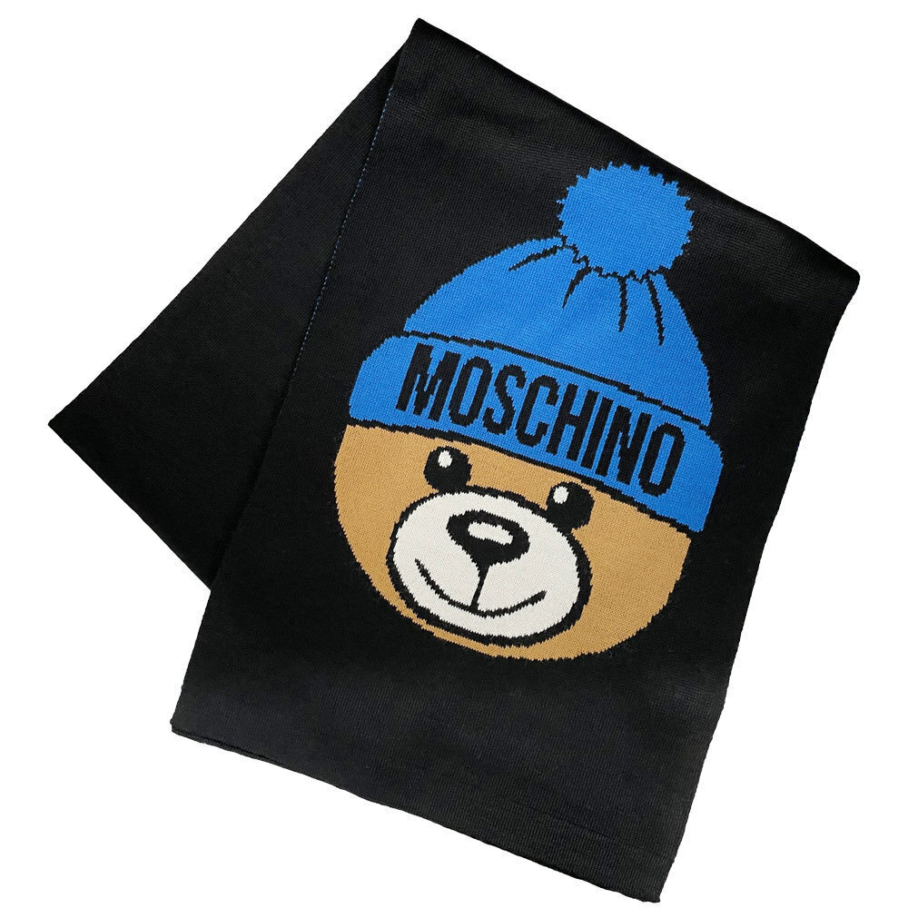 【BS】新品・在庫処分品 MOSCHINO モスキーノ テディベア ウール混 マフラー 30635 M212 1016 黒_画像1