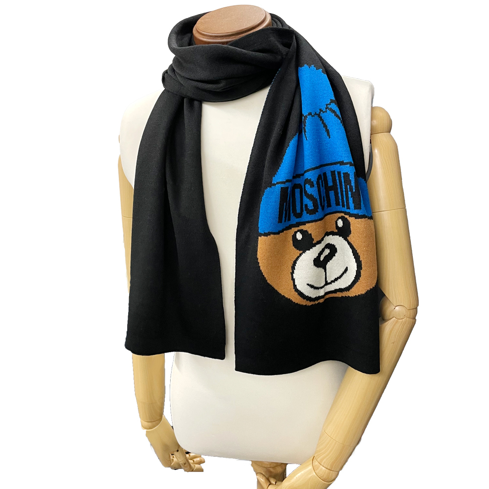【BS】新品・在庫処分品 MOSCHINO モスキーノ テディベア ウール混 マフラー 30635 M212 1016 黒_画像6