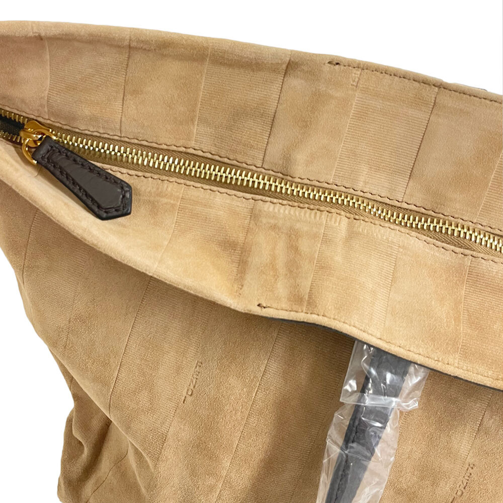 【HA1105-1】未使用・長期保管品 FENDI フェンディ ストライプ ロゴ スウェード トートバッグ ベージュ ブラウン ハンドバッグ_画像5