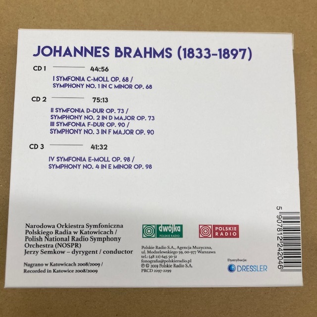 【自主制作】イェジー・セムコフ/ブラームス 交響曲全集 ポーランド国立放送カトヴィツェ響　POLSKIE RADIO PRCD2297-2299_画像2