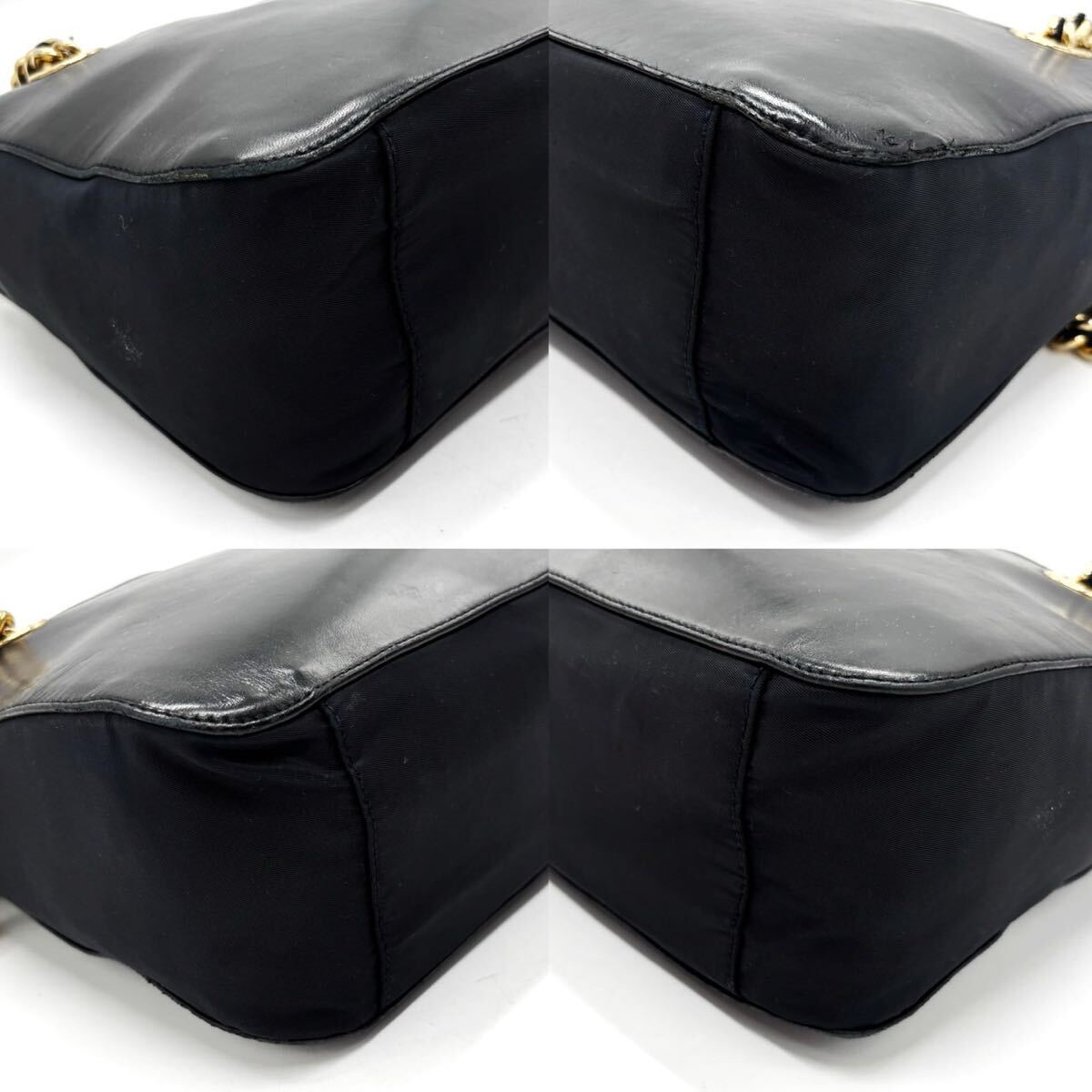 1 иен [ первоклассный ]PRADA Prada сумка на плечо большая сумка цепь Logo type вдавлено . Gold металлические принадлежности нейлон овчина женский плечо .. белый бирка 