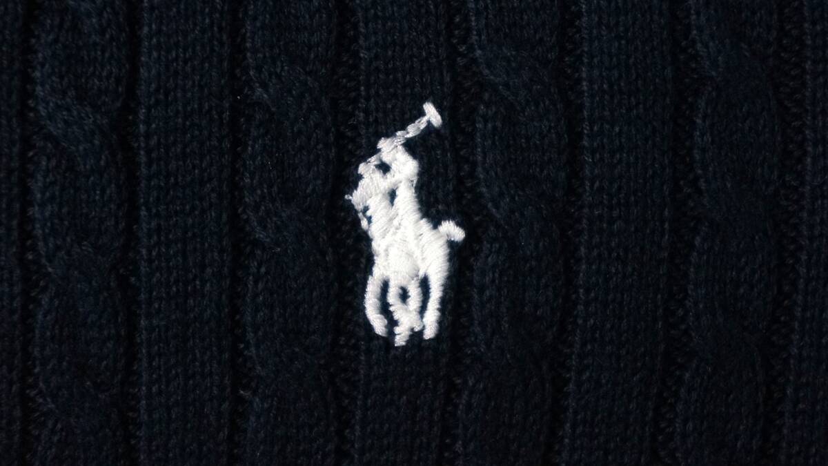 新品タグ付き【ラルフローレン】コットンケーブルニットカーディガン 160cm Girls XL ネイビー 正規品_画像3