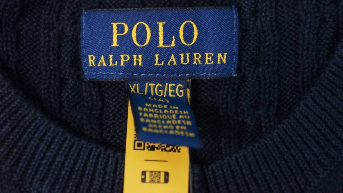 新品タグ付き【ラルフローレン】コットンケーブルニットカーディガン 160cm Girls XL ネイビー 正規品_画像4