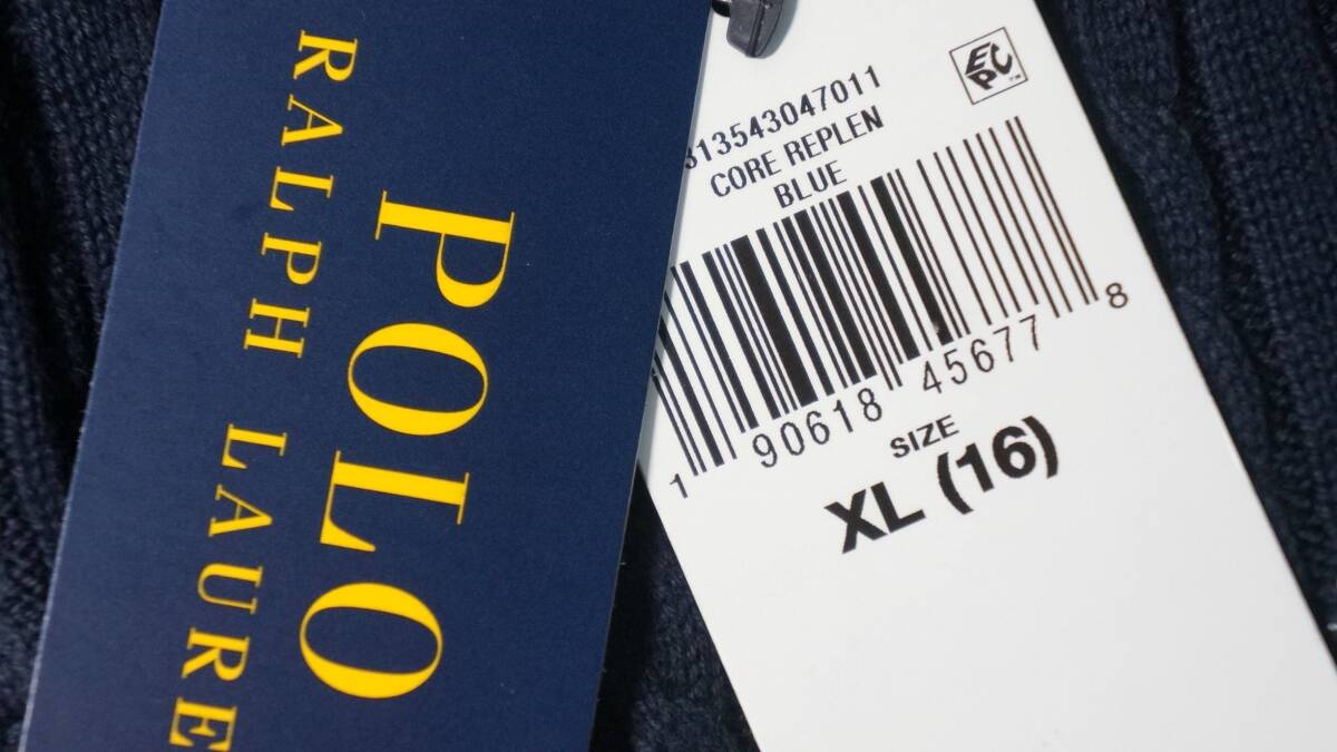 新品タグ付き【ラルフローレン】コットンケーブルニットカーディガン 160cm Girls XL ネイビー 正規品_画像5