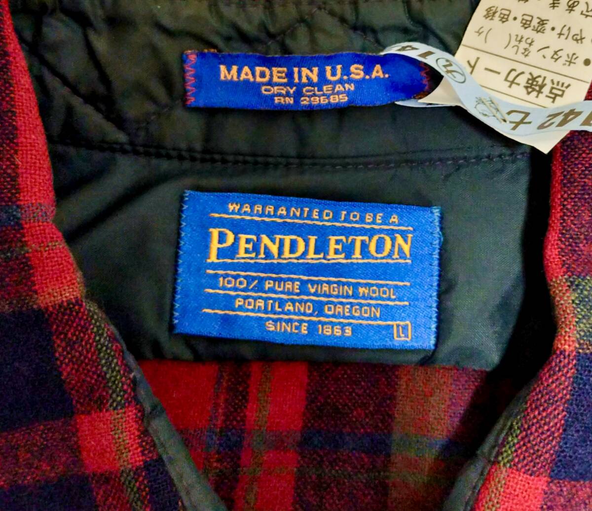 PENDLETON ペンドルトン 長袖シャツ Lサイズ チェック バージンウール 米国製 クリーニング済_画像2