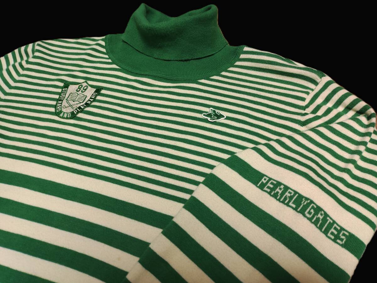 秋冬用！★パーリーゲイツ★PEARLY GATES ボーダー モックシャツ グリーン★_画像1