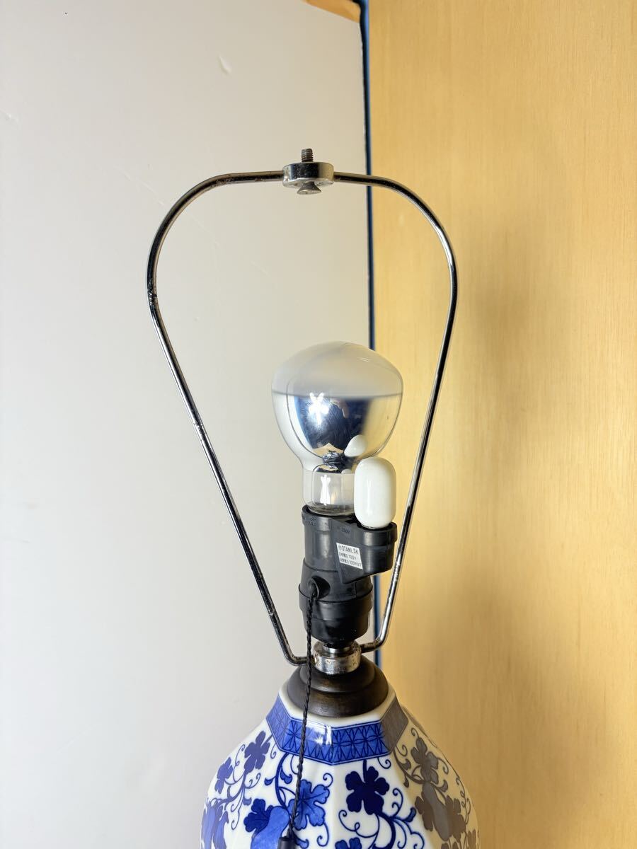 テーブルランプ 陶器製ブルー&ホワイト ひょうたん形 ランプスタンド_画像3