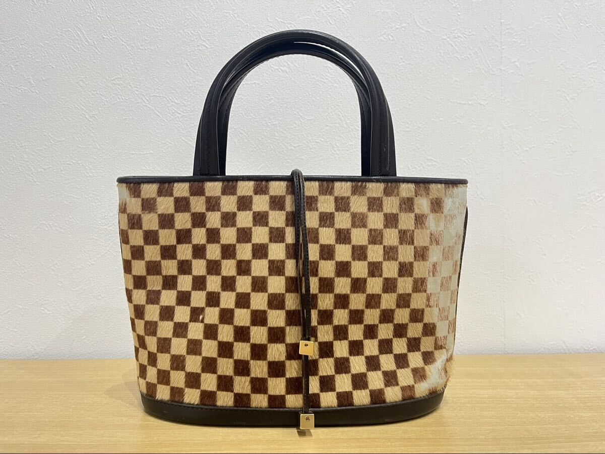【3858】 1円スタート Louis Vuitton ルイヴィトン インパラ ハラコ ハンドバッグ ダミエソバージュ ブラウン M92133 個人長期保存品_画像1