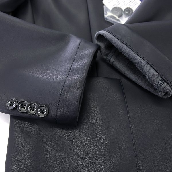 新品 ジーステージ 裏起毛 ストレッチ Fレザー テーラード ジャケット 46(M) 紺 【2-40213_10_46】 秋冬 メンズ G-stage 軽量 ネイビー_画像6