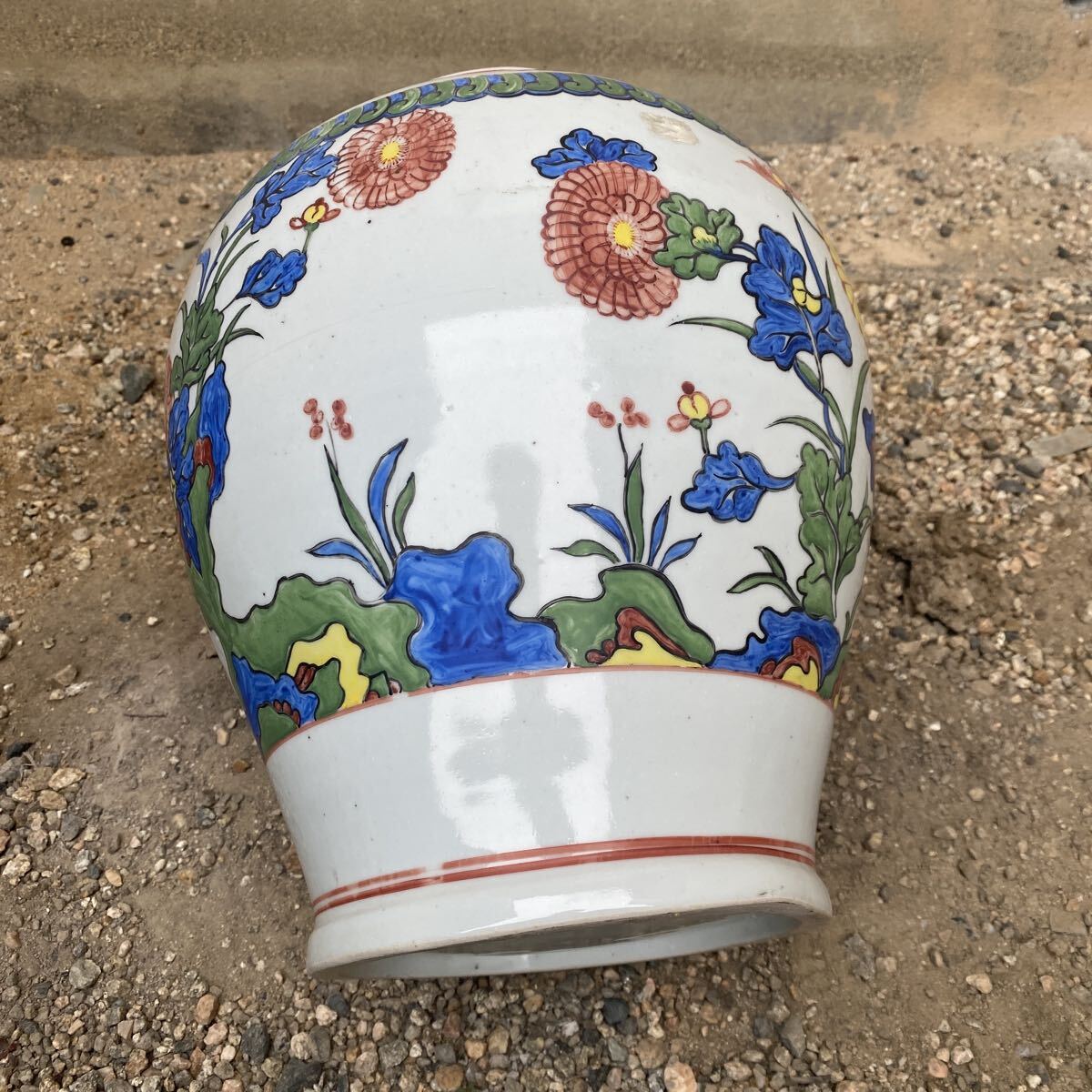 旧家整理品　古伊万里　色絵草花文花瓶　飾壺　壷　柿右衛門様式　有田焼　骨董品　古美術品　高さ32.5cm 横27cm【114】_画像9