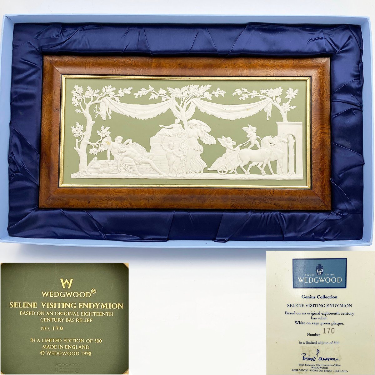 ウェッジウッド 限定300 ジャスパー セージグリーン「SELENE VISITING ENDYMION」プラーク 陶板 ※同梱不可 20-3894095_画像1
