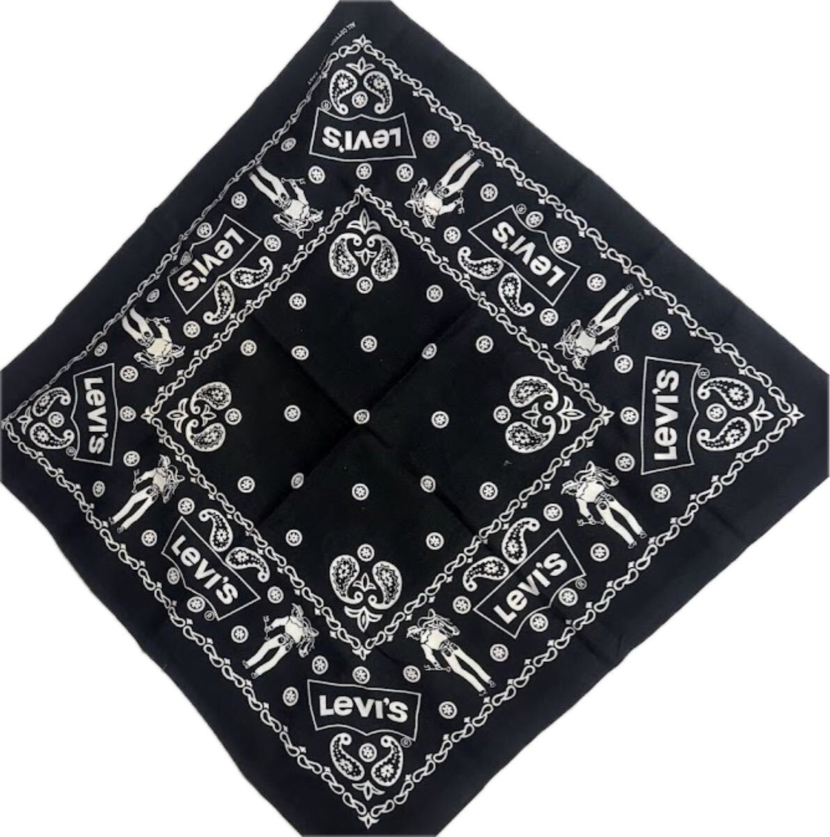希少・美品 Levi's リーバイス サドルマン柄 ブラック系 ヴィンテージ バンダナ ジーンズにひと人アイテム_画像6