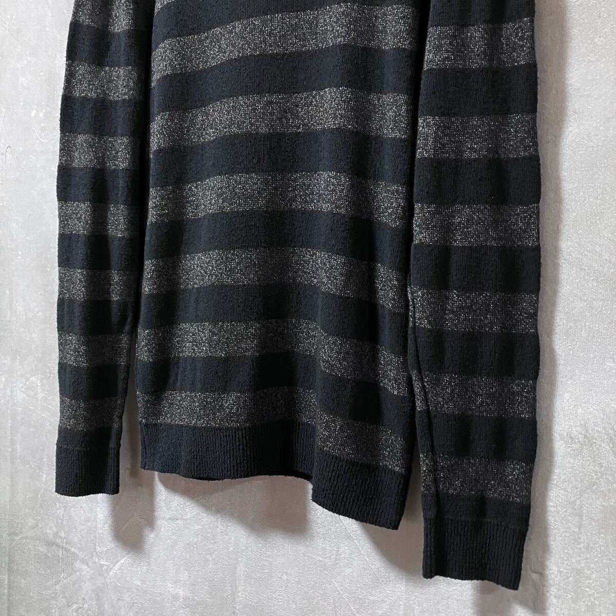 Drumohr ドルモア コットンナイロン メランジ ボーダー クルーネック ニット セーター size.48 (M) グレー_画像3