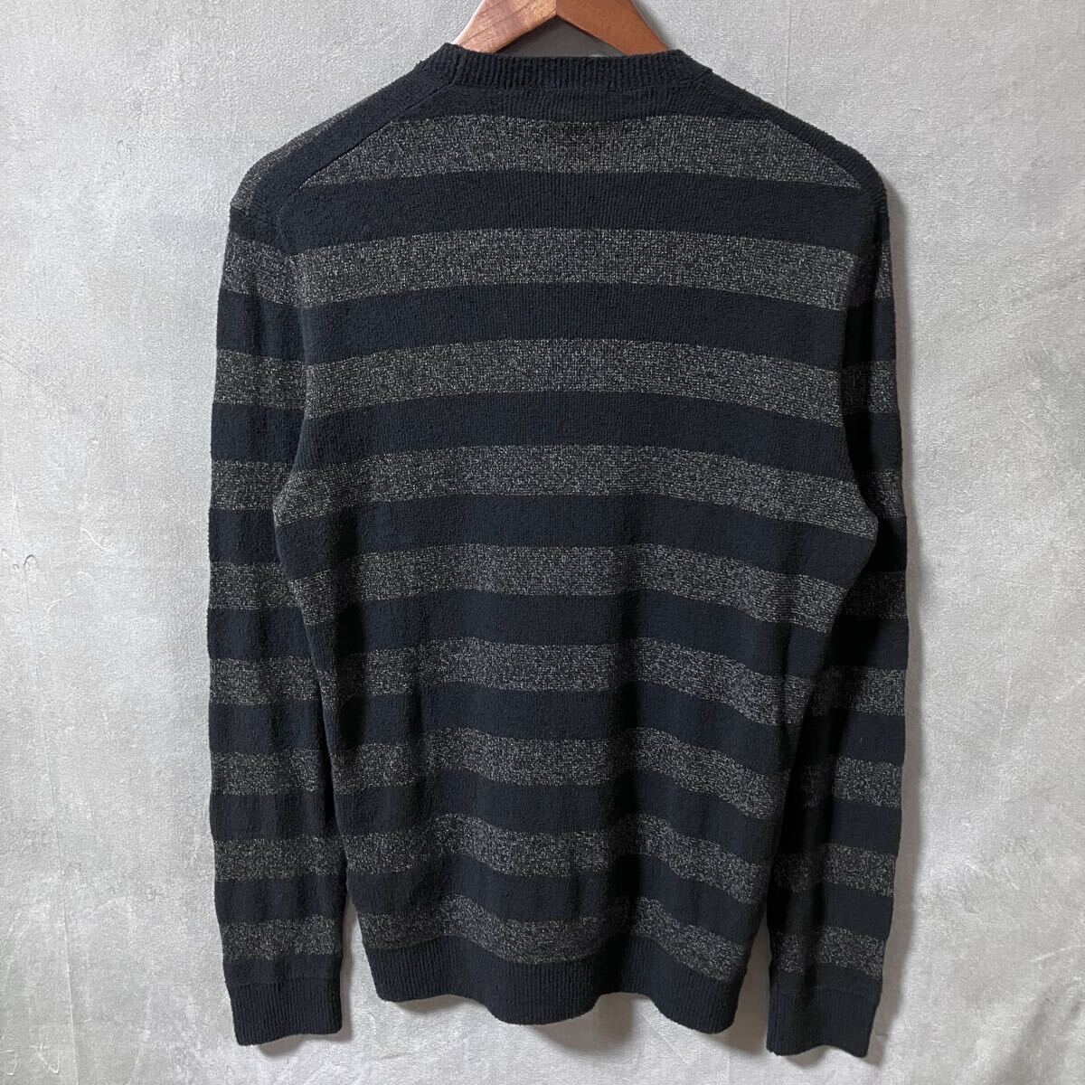 Drumohr ドルモア コットンナイロン メランジ ボーダー クルーネック ニット セーター size.48 (M) グレー_画像4