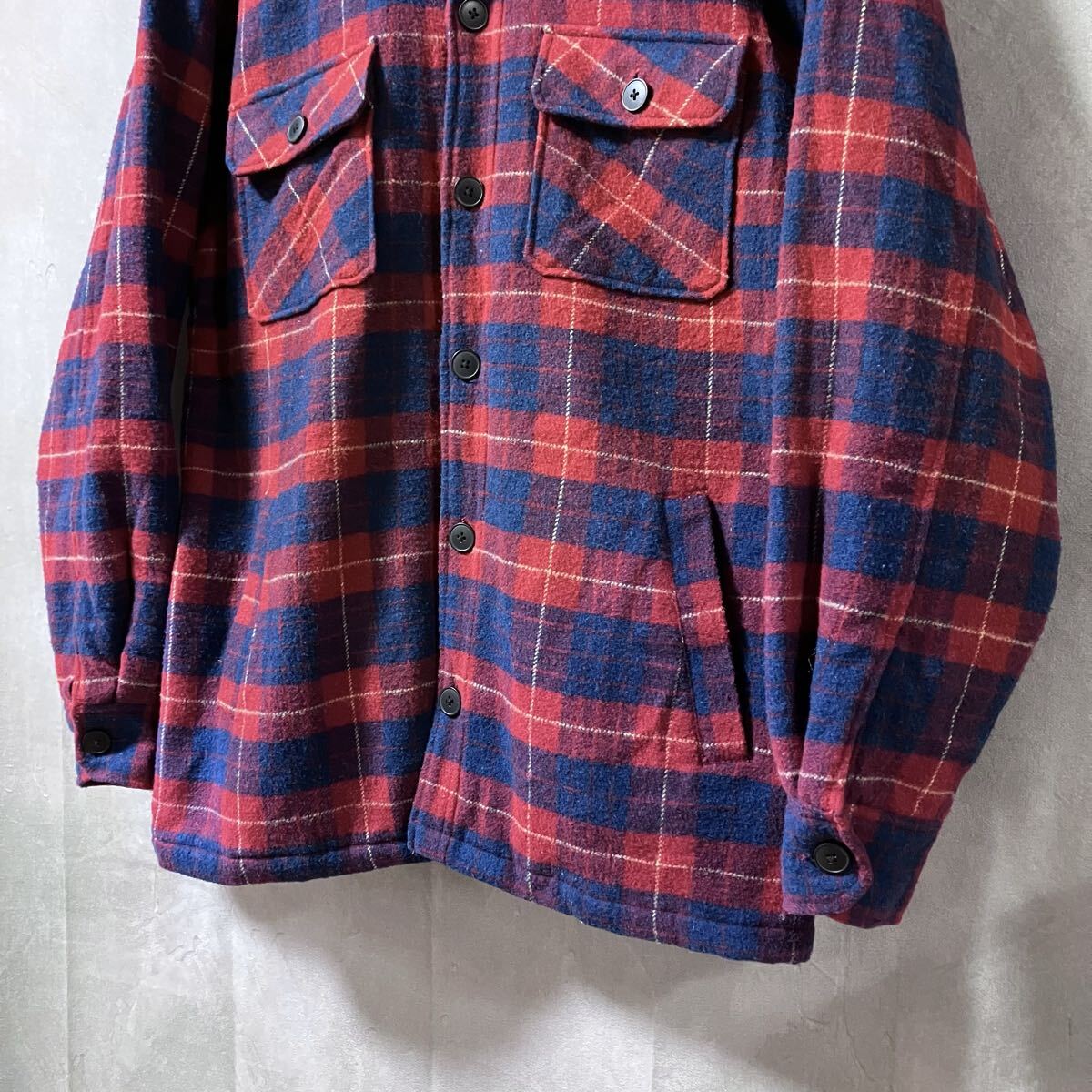 VAN JAC ヴァンヂャケット OLD キルティング中綿 アクリルウール オーバー シャツ ジャケット size.LL レッド チェック 大きいサイズ_画像3