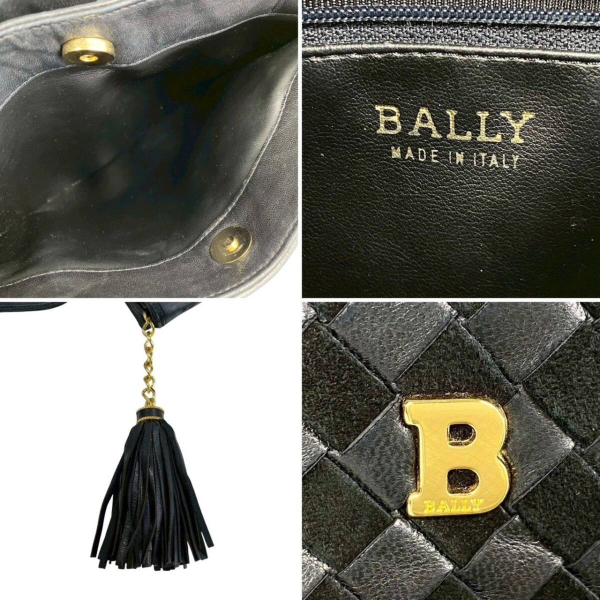 【B4046】 BALLY バリー ハンドバッグ ブラック ゴールド金具 イタリア製 タッセル ファスナー 編み込み レディース レザー_画像10