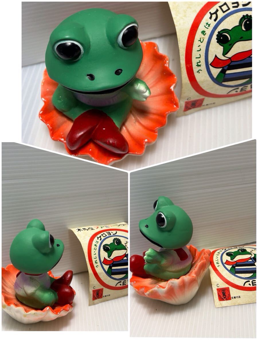 ケロヨン 陶器 首振り人形 誕生花シリーズ 8月ケシ 貝殻座り 元箱付 当時物 昭和レトロ 希少 コレクター向け_画像6