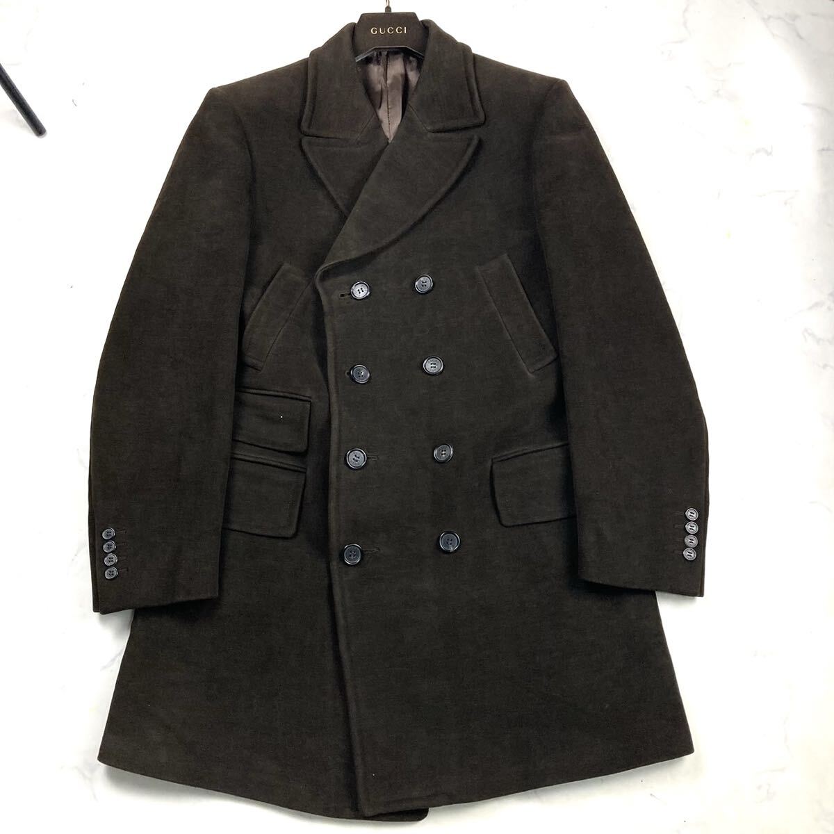 未使用級 XL位 GUCCI グッチ ダブルチェスターコート ロング ジャケット ピーコート ダークブラウン 50 メンズ ビジネス 【最高級の逸品】_画像2