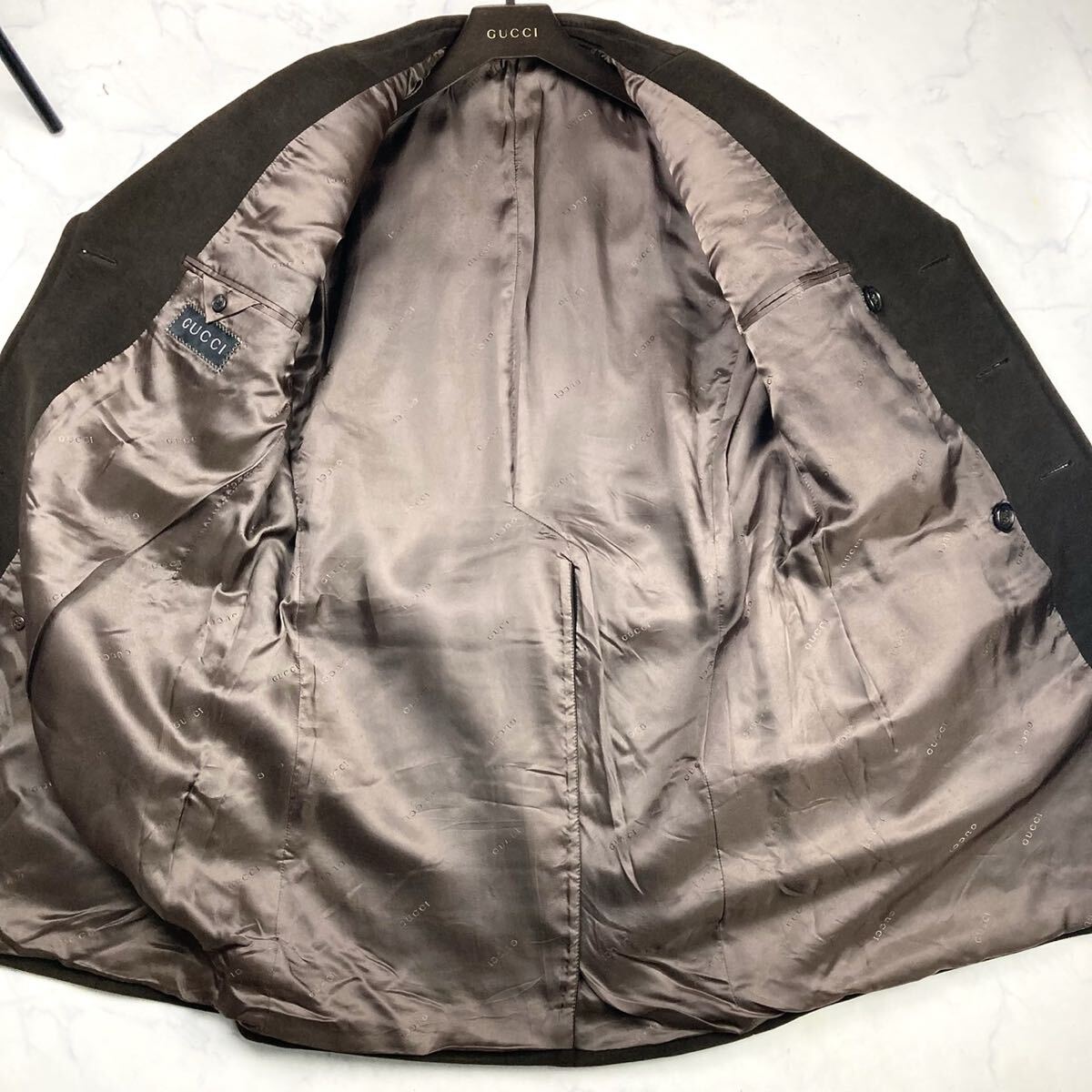 未使用級 XL位 GUCCI グッチ ダブルチェスターコート ロング ジャケット ピーコート ダークブラウン 50 メンズ ビジネス 【最高級の逸品】_画像5