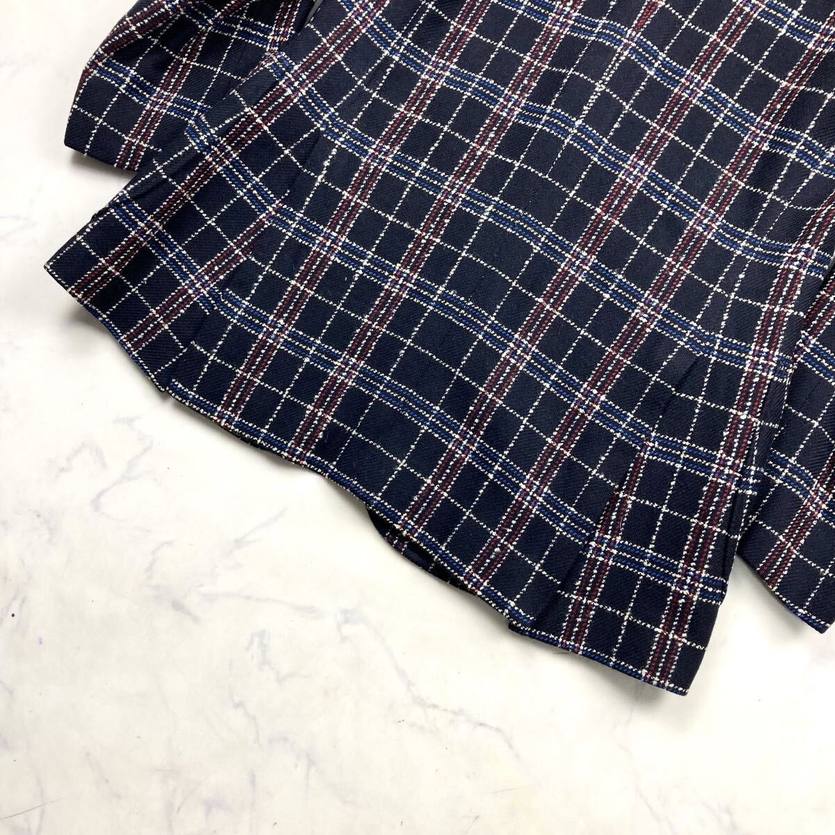 美品 L位 ハリスツイード HARRIS TWEED テーラードジャケット チェック マルチカラー ダークネイビー メンズ　【圧倒的存在感】_画像8
