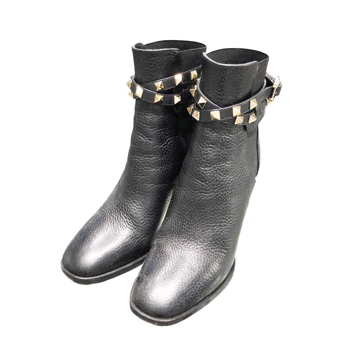 【中古】 VALENTINO ウァレンティノ ロックスタッズ グレインカーフスキン アンクルブーツ90MM 22006680 YM_画像2