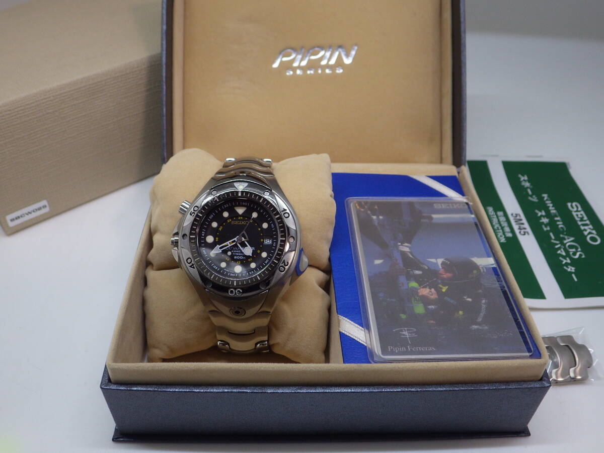 希少 世界限定700本 ピピン SBCW025 チタン 黒文字盤 キャパシタ交換済 付属品あり 5M45 定価17万 ワンピースケース_画像3
