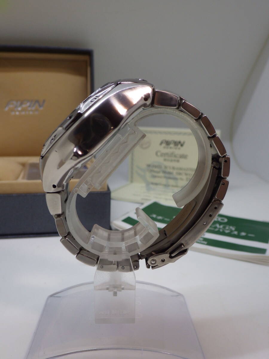 希少 世界限定700本 ピピン SBCW025 チタン 黒文字盤 キャパシタ交換済 付属品あり 5M45 定価17万 ワンピースケース_画像4