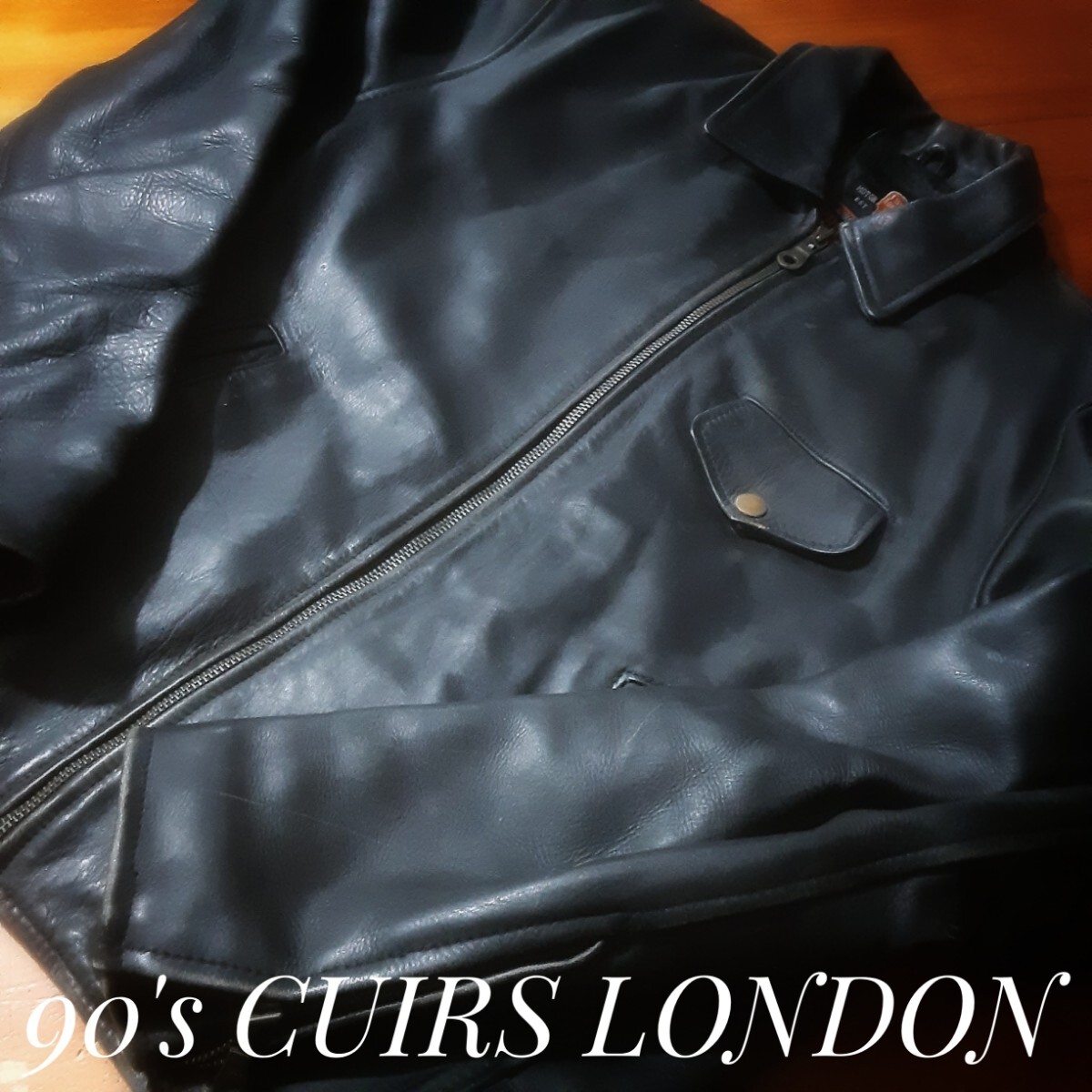 最値!希少90'sヴィンテージ!完成型英国ロンジャンスタイル!クイール ロンドン タフカウレザー シングル ライダース!ブラック!黒 Mサイズ_画像1