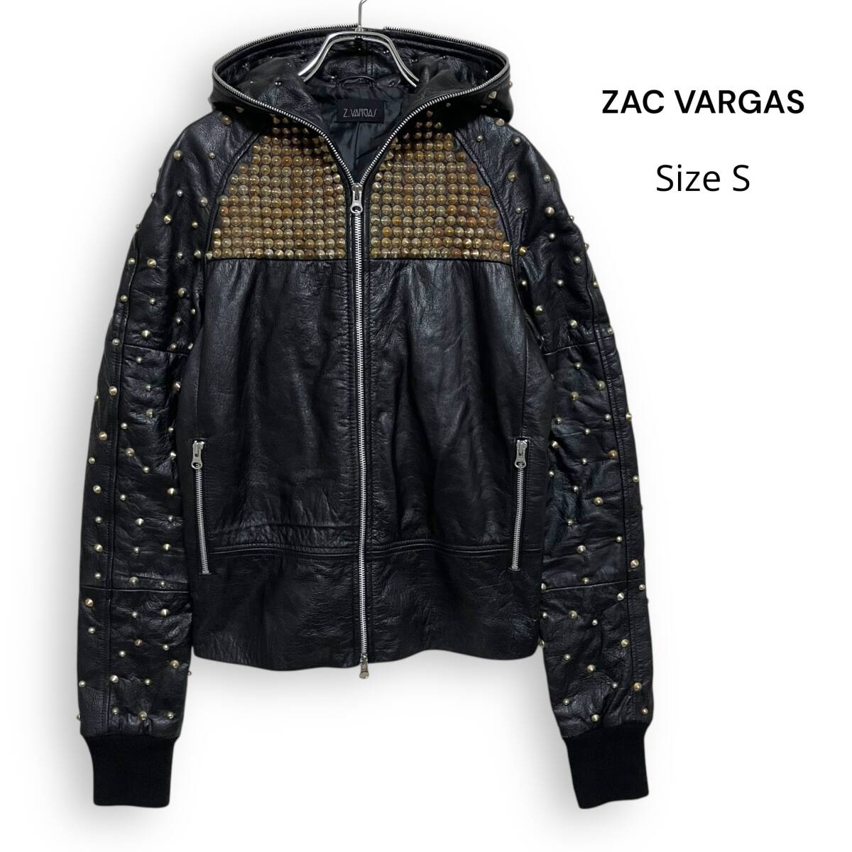 M2545/ ZAC VARGAS ザックバルガス スタッズ レーザー フード ジャケット ブラック S_画像1