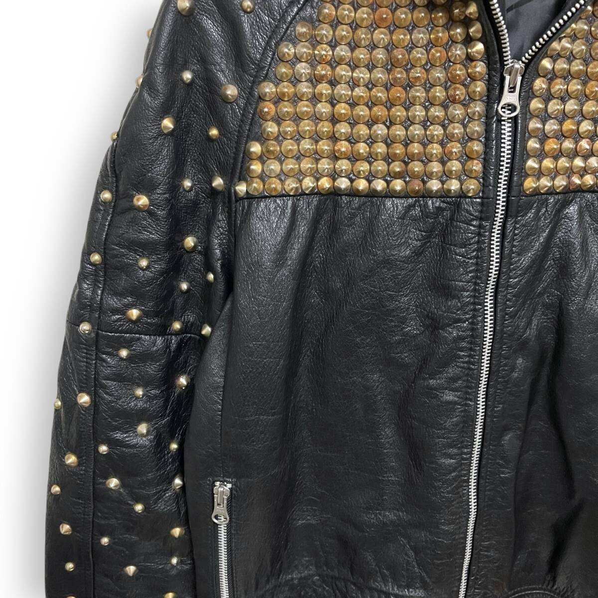M2545/ ZAC VARGAS ザックバルガス スタッズ レーザー フード ジャケット ブラック S_画像3