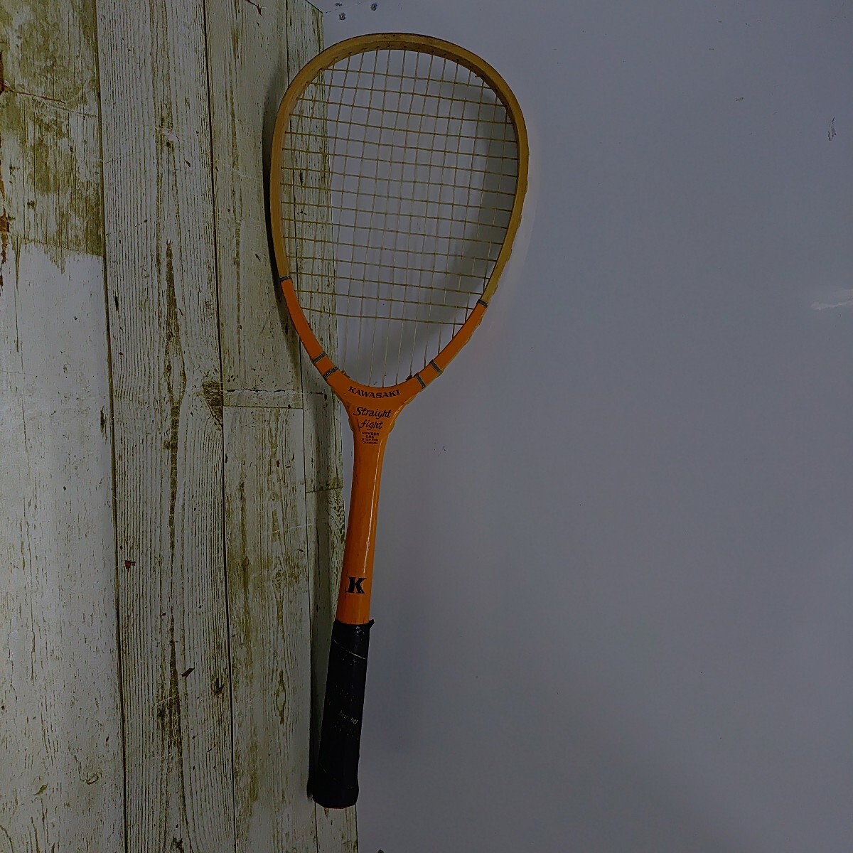 カワサキ 木製軟式テニスラケット レトロ ビンテージ_画像1