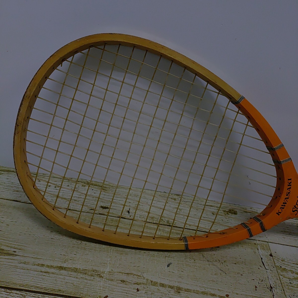 カワサキ 木製軟式テニスラケット レトロ ビンテージ_画像3