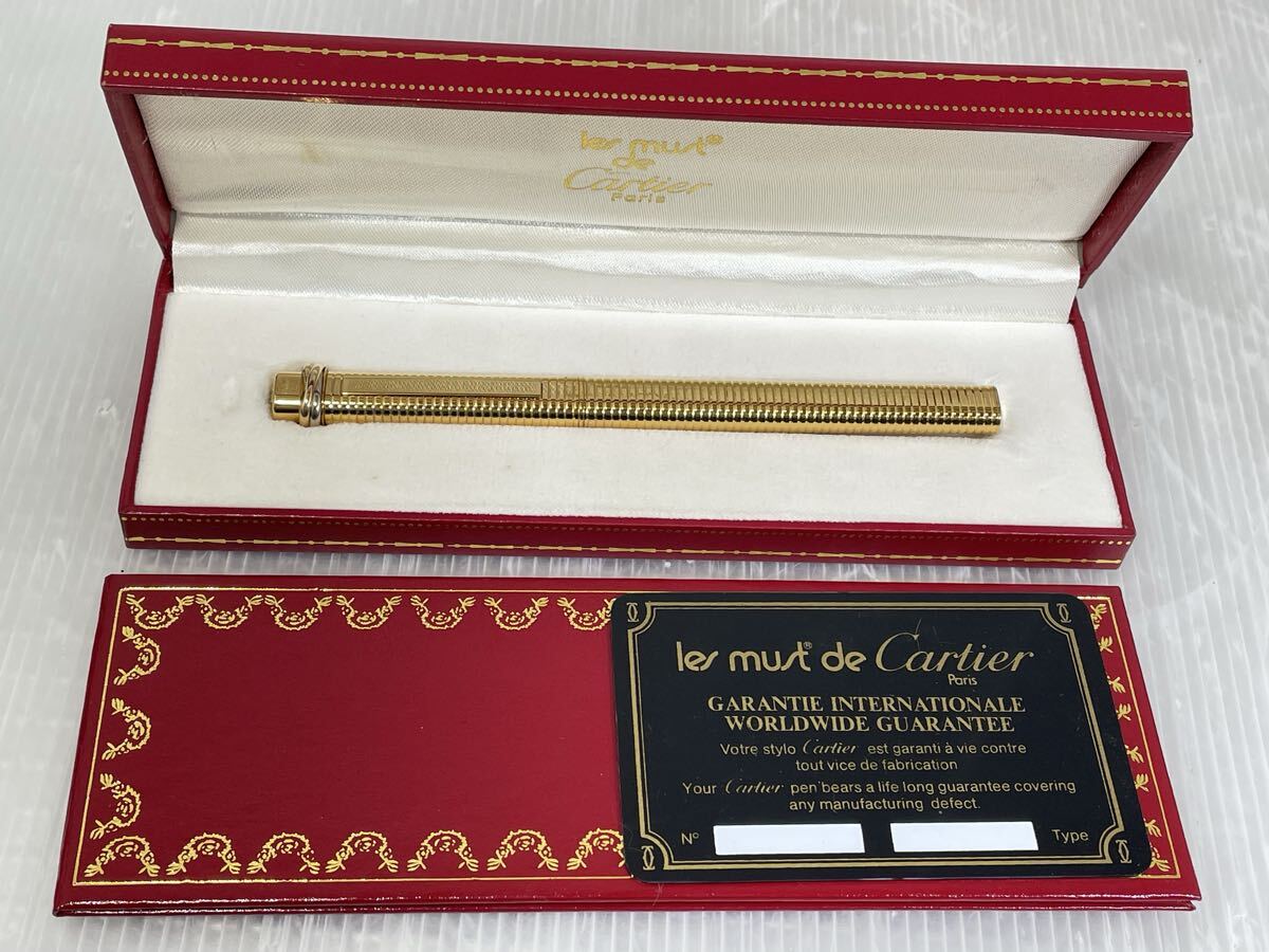 【中古・保管品】ボールペン Cartier マスト ドゥ カルティエ ゴールドカラー 筆記用具 文房具 キャップ式 箱付き _画像1