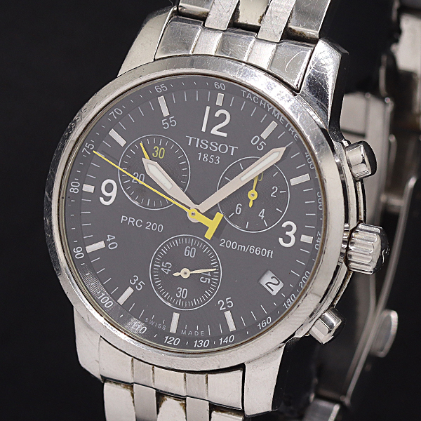 1円 稼働 ティソ PRC200 クロノグラフ T461 QZ ブラック文字盤 メンズ腕時計 2000000 11NBG MST_画像1
