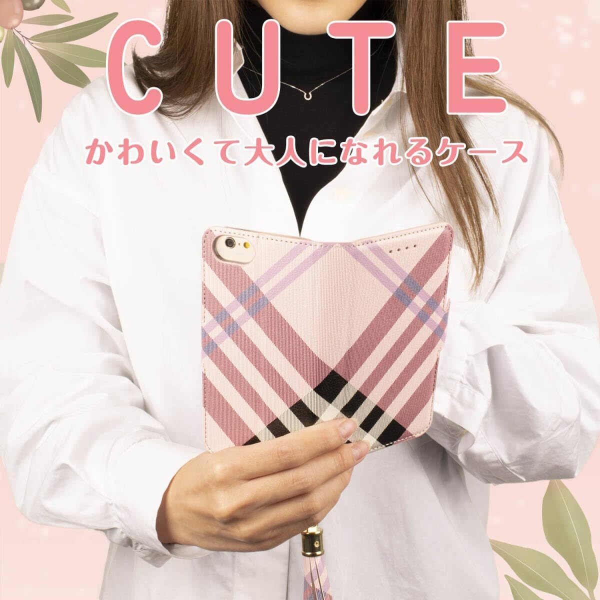 arrows We2 ケース 手帳型 FCG02 F-52E We2 M07 おしゃれ チェック ピンク 桃 かわいい レザー 革 カバー スマホケース 人気 送料無料 安い_画像6