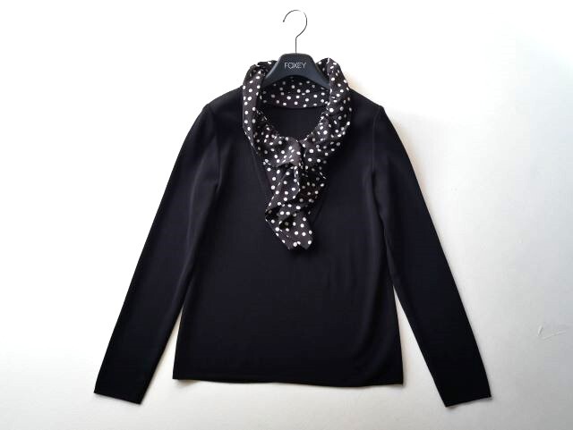 Leilianレリアン♪ドットフリル襟　ニットトップス　サイズ９_画像1